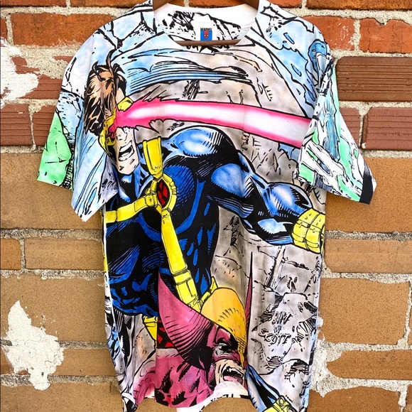 Vintage Other - 🍷🍷 Vintage Marvel tee shirt 90s AOP X men cyclops Wolverine jean beat xl